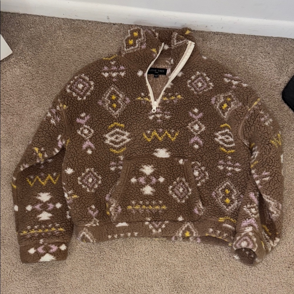 Wild Fable Brown and White Zip Up Sweater